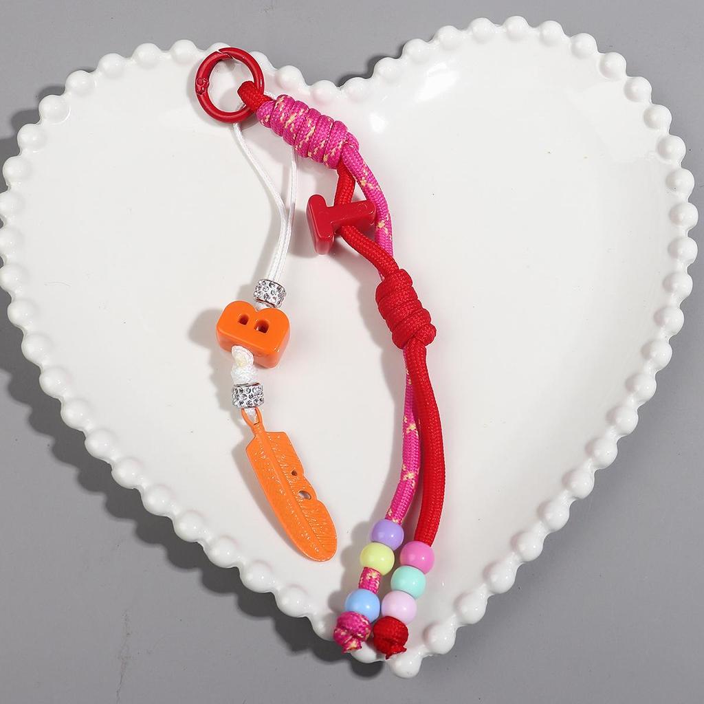 Korean High-End Bag Charms: Personalized Acrylic Letter Beads & Colorful Woven Lanyard