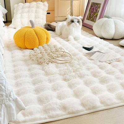 Cute 3D Artificial Rabbit Fur Carpet Plush Rug For Bedroom Bedside Mat Anti-slip Machine Washable Girl Room Decoration White Pink Gray Green