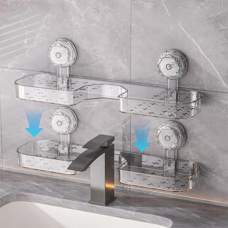 Wash Basin Suction Cup Rack Wall Mounted Punch-Free Storage Rack Detachable Washable Load-Bearing Rack Punch-Free Acrylic Shelf