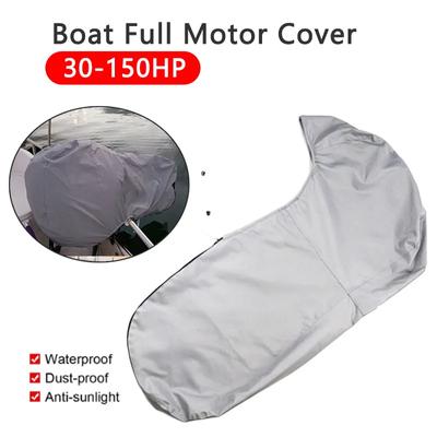 30-150HP Full Outboard Engine Cover 420D Waterproof Heavy Duty Engine Motor Covers Sunshade Anti-scratch Grey Boat Protector