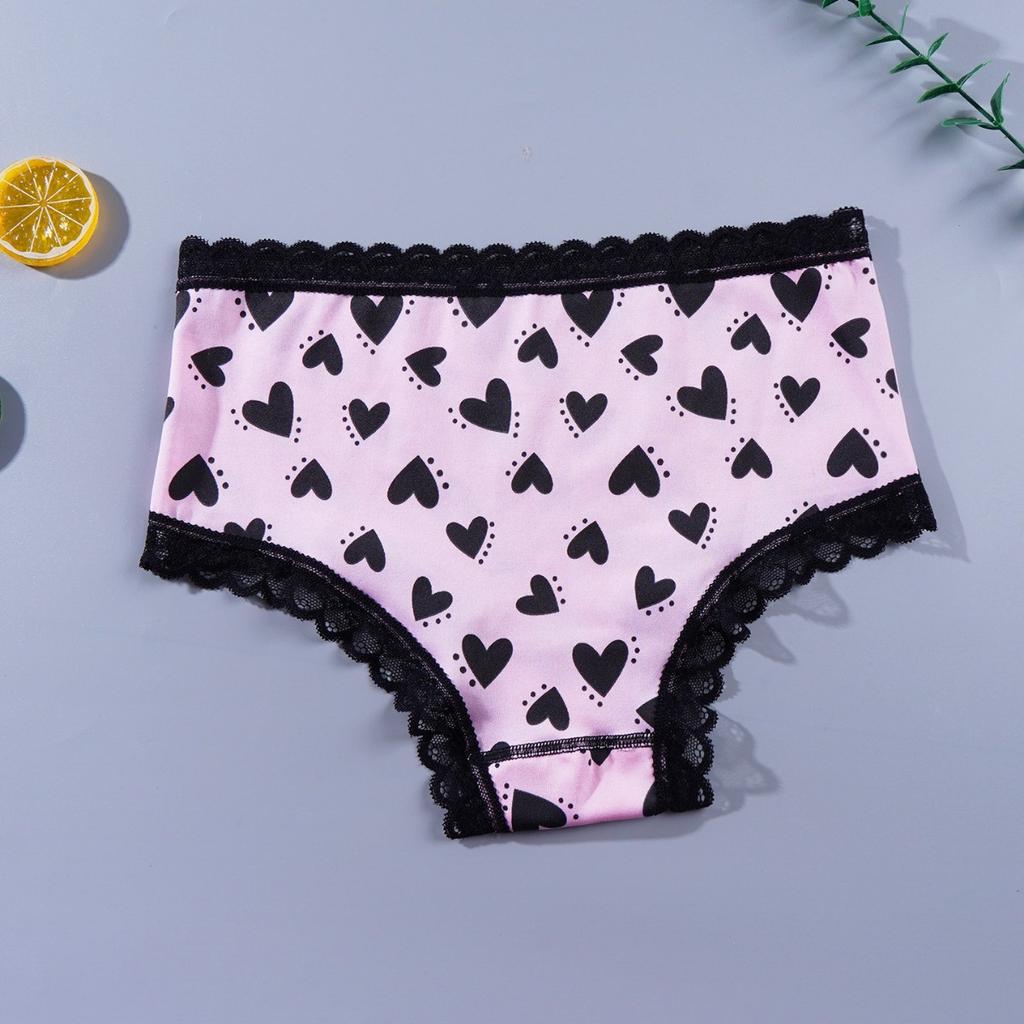 Ladies Summer Print Lace Lace Lace Comfortable Cotton Crotch Mid Low Waist Triangle Briefs