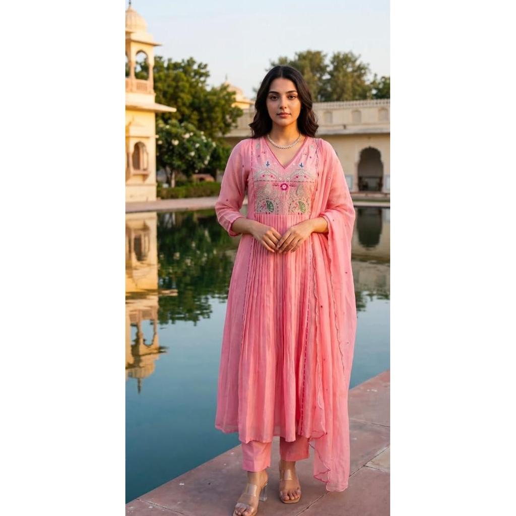 Beautiful Cotton Anarkali Kurti Pant Dupatta Pakistani Party Wear Salwar Kameez