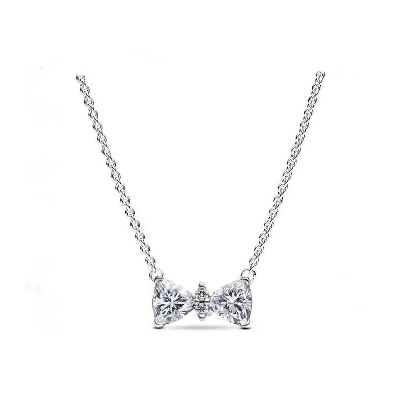 925 Silver Pink Bow Jewelry Set Ring Earrings Bracelet Necklace for Women Birthday Gift