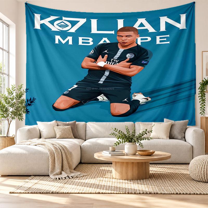 Kylian Mbappe Wall Tapestry, Soft Fabric Wall Hanging, Decorative Backdrop For Bedroom Home Wall Art