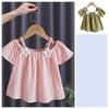 Girls' 2025 Summer Off-the-Shoulder Spaghetti Strap Short-Sleeve Top - Fresh New Chinese Style Fashion