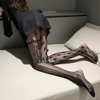 Elegantly Designed Asymmetrical Black Fishnet Stockings - Diamond Pattern, Pure Desire Style Pantyhose for Women