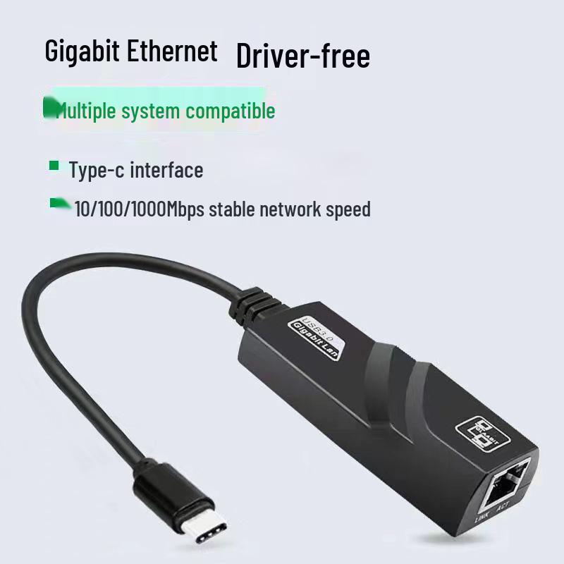 Dual-Head USB Type-C To RJ45 Gigabit Network Card, 100M/1000, Driver-Free