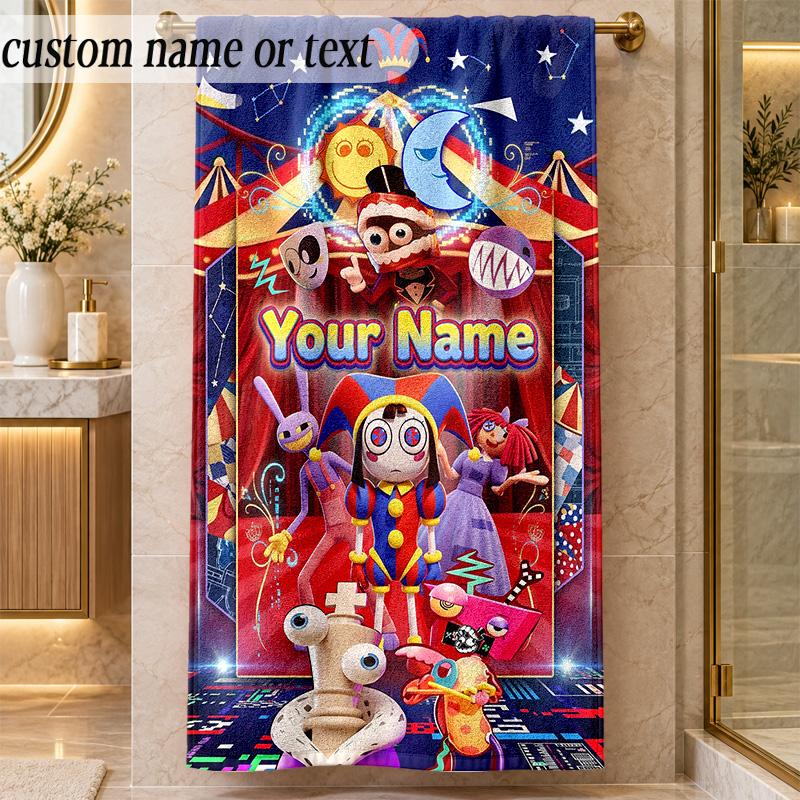 Beach TowelThe Amazing Digital Circus Custom Name Text Personalized Soft Towel for Beach Pool Indoor Home Decor Gift