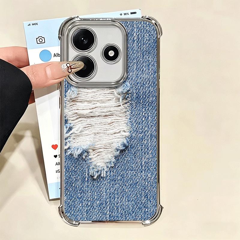 Retro Denim Pattern Soft Phone Case For Xiaomi Redmi Note 14 15 Pro Plus 13 12 11S 11T 5G 10 9S 9 Plating Anti-Fall Fundas