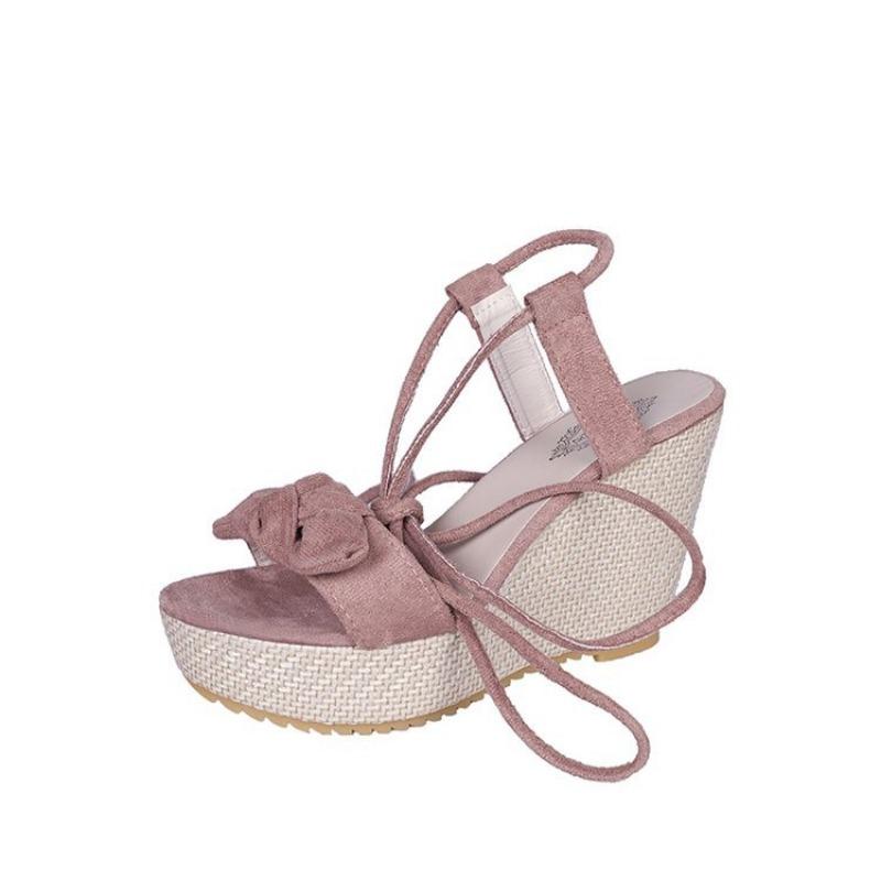 Skinny waterproof table slope heel fish mouth high heel sandals women's summer new foot ring strap bow women's sandals