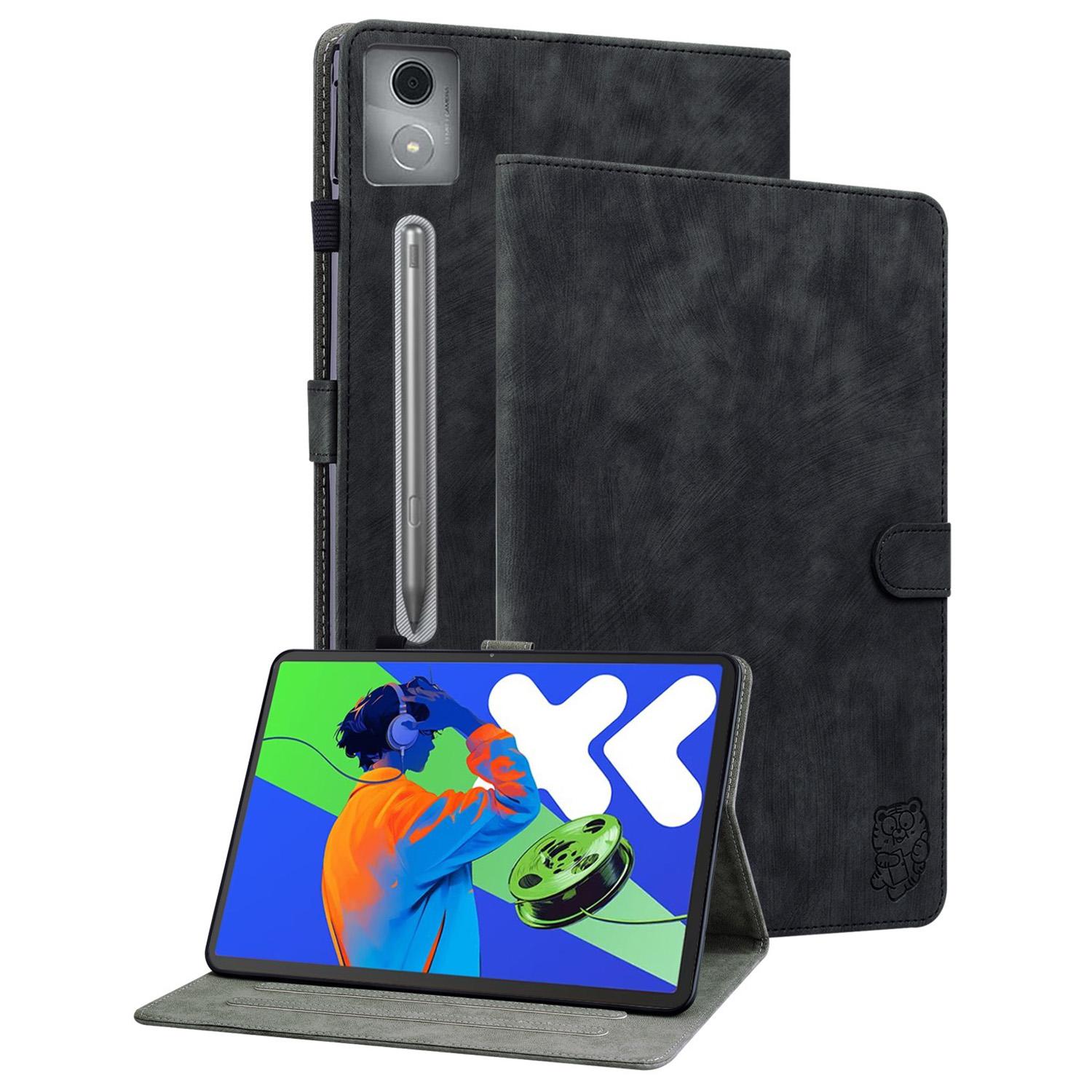 

For Lenovo Tab P12 Pro 12.7 2025/Xiaoxin Pad Pro 12.7 (2025) Cases Tiger Imprint Anti-Scratch PU Leather Tablet Cover Black