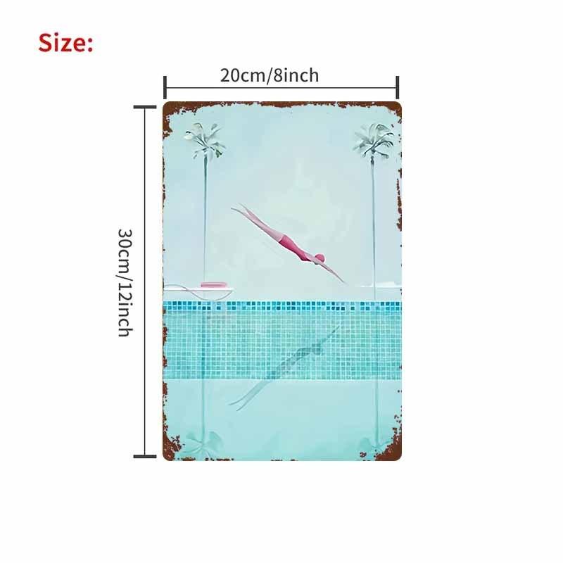 

Poolside Palm Tree Metal Sign x D Flat Vintage Tin Sign Retro Swimmer Wall Art Decor for Bedroom Bar Garage Garden 20x30cm（7.8x11.8inch）