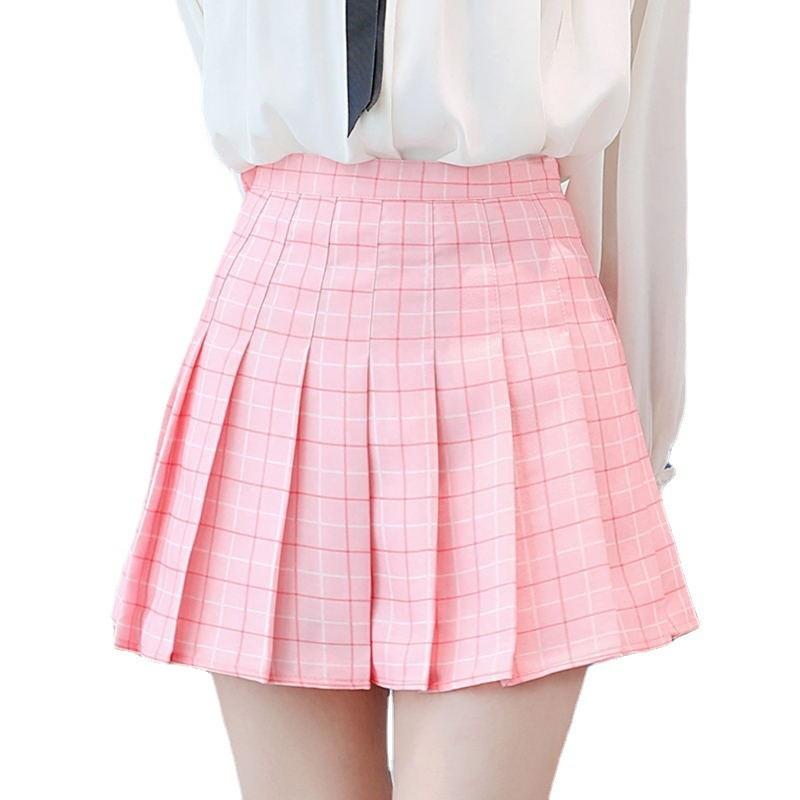 College Style Pleated Skirt For Women With Spliced Fabric And High Waist Fit For Teen Fashion