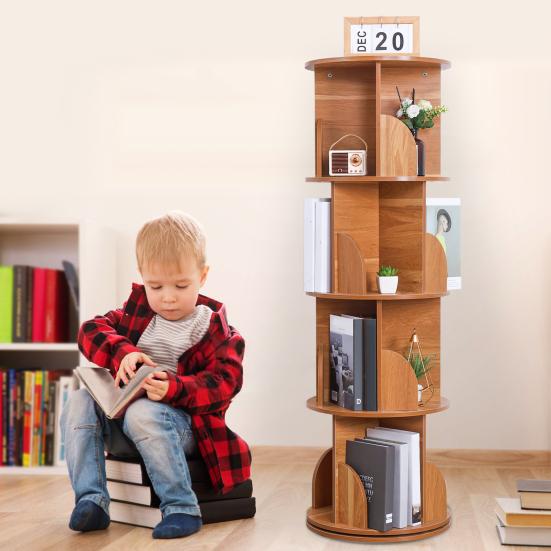 Spinning Bookshelf 360 Rotation Display 4 Tier Floor Standing Bookcase Small Corner Bookcase for Small Space Kids Room Book Storage Organizer