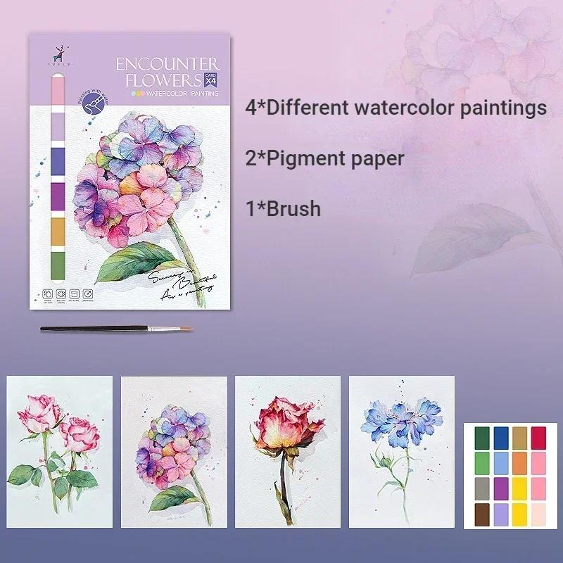 

Portable Watercolor Painting Book 4 Sheets Coloring Book with Paint Brush Gouache Book Kids Graffiti Picture Drawing Stationery зелёный