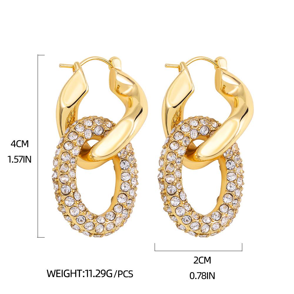 Stainless Steel Plated 18K Gold Kink Earrings Diamond Twist Pearl Exaggerated Full Diamond Earrings