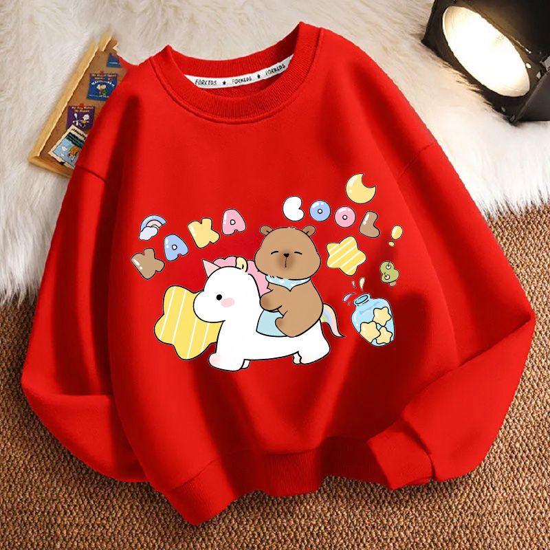 Cute Capibara Loose Sweatshirt for Children, Round-neck Long-sleeved Casual Sweatshirt for Boys and Girls in Spring and Autumn