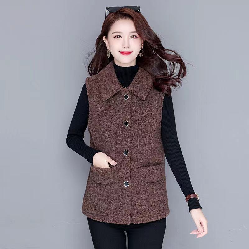 Autumn and Winter New Vest Medium and Long Imitation Lamb Wool Vest Middle-aged and Elderly Women Large Size Vest Temperament Coat