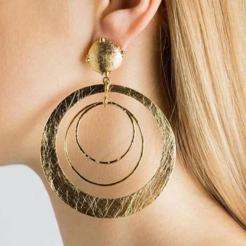 Orecchini Rotondi in Metallo Dorato Vintage Originalità Etnici Geometrici Vuoti Pendenti per Gioielli da Donna