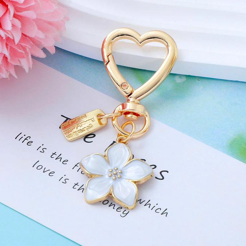 1PC Key Ring Friend Gifts Pendant Keychain Handbag Decor Heart-shaped Cute Metal Sakura Flower Cherry Blossom