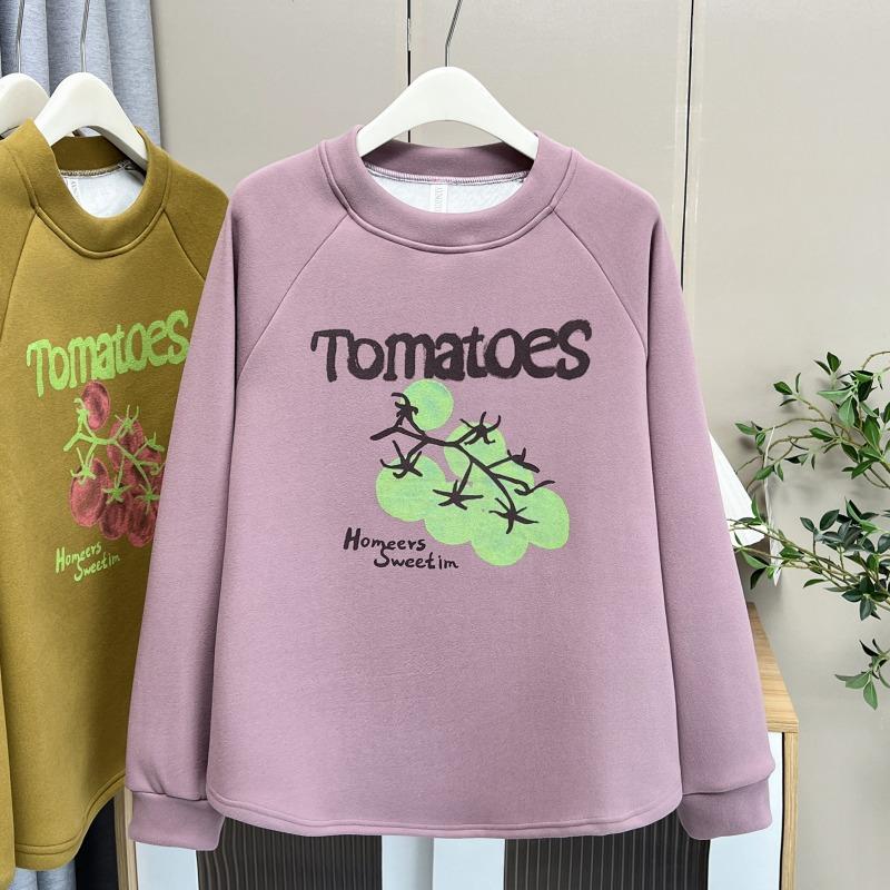 Plus Size Women Casual Thick Printed Crew Neck Long Sleeve Sweatshirt