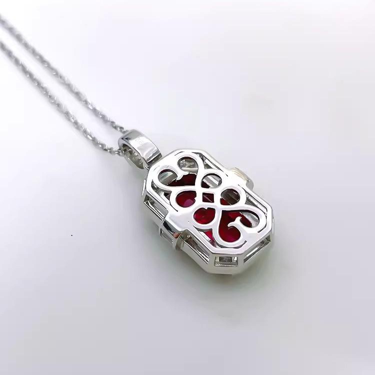 Luxury Red Corundum Pendant with High-Carbon Diamond & Blue Spinel Ring Stud Earrings Gemstone Set for Women