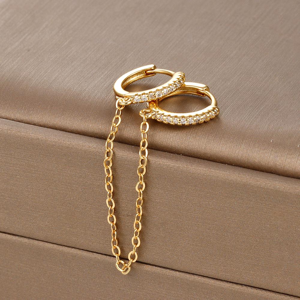 French Design Gold Color Long Chain Flower Dangle Earrings for Women Stainless Steel Zircon Drop Earrings Piercing Jewelry