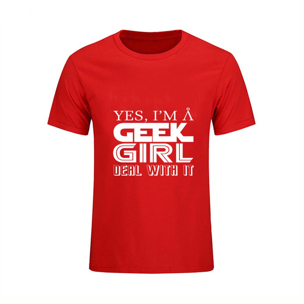 Men S T Shirts Cotton Short Sleeve O Neck Yes I Am A Geek Girl Deal