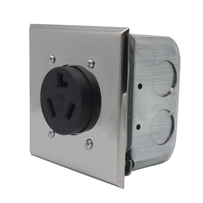 Industrial 30A Electrical Outlet Installation Kit NEMA 10 30R with Junctions Box & Sliding Cover for Wiring Use