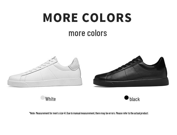 2026 Men's Genuine Leather White Low-Top Skate Shoes - Versatile, Breathable, and Trendy with Thick Sole