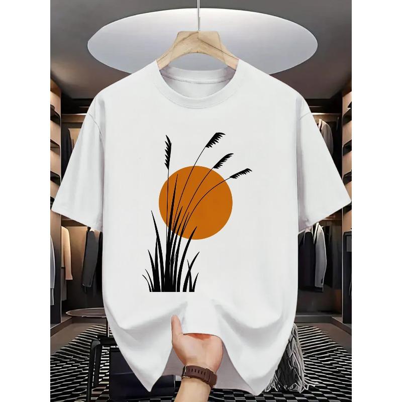 European sizes Men's Summer Short Sleeve T-Shirt with Letter '' Print Suitable for Casual Casual Attire - Round Neck- Male Casual Wear Basic Tee