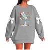 Ladies' Christmas Printed Bow Round Neck Long Sleeved Loose Pullover Sweater Sweatshirt Top