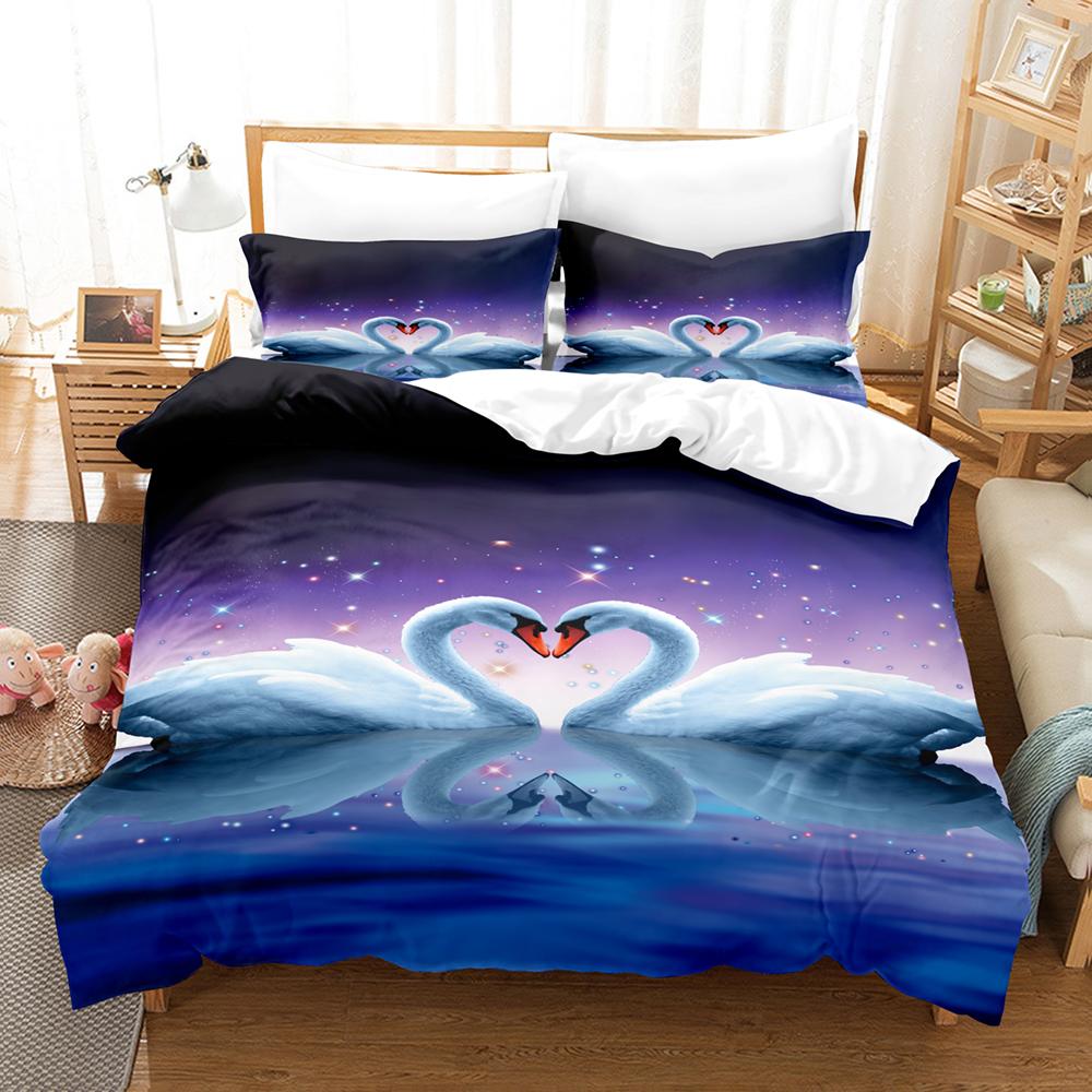 

3D Аниме Лебедь Комплекты постельного белья Пододеяльник Комплект с наволочкой Твин Полный Queen King Постельное белье Постельное белье EU single(135x200cm)