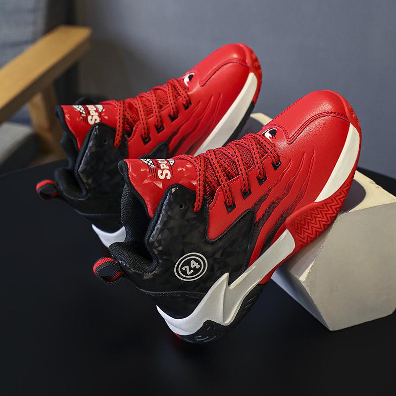 2025 Winter New Boys Basketball Shoes Velvet Warm Leather Waterproof and Cold-proof Middle and Older Boys Sports Cotton Shoes