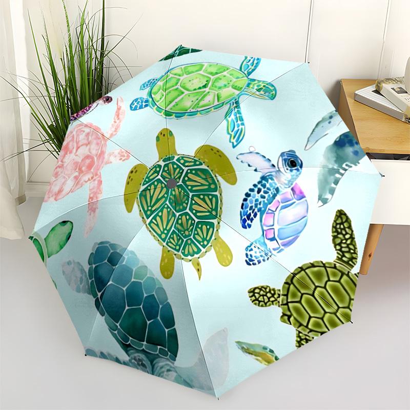 1 Stück Faltregenschirm mit Meeresschildkröten-Print | Elegantes Design, Modisches Accessoire, Langlebige Konstruktion, Stabile Speichen yy251107031