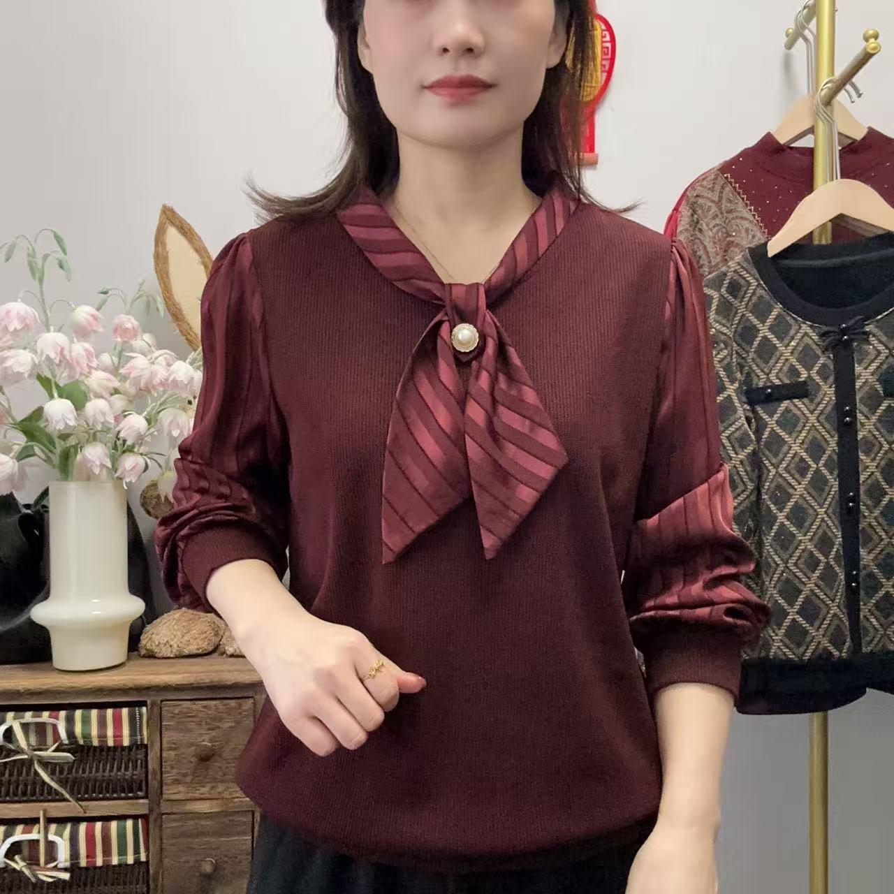 

2026 Spring Korean Style Women s Patchwork Silk Scarf Tie-Up Knit Jacket 3XL