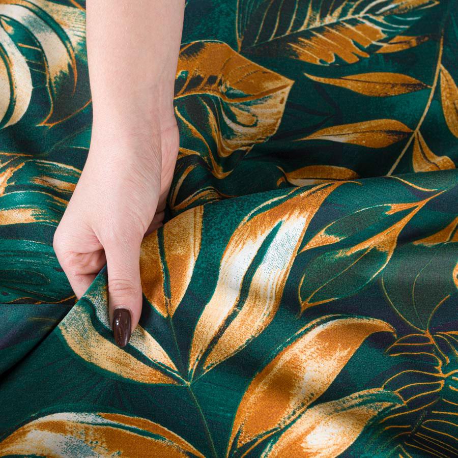 SELVA Green bedding set 220x200 cm - satin cotton, tropical pattern