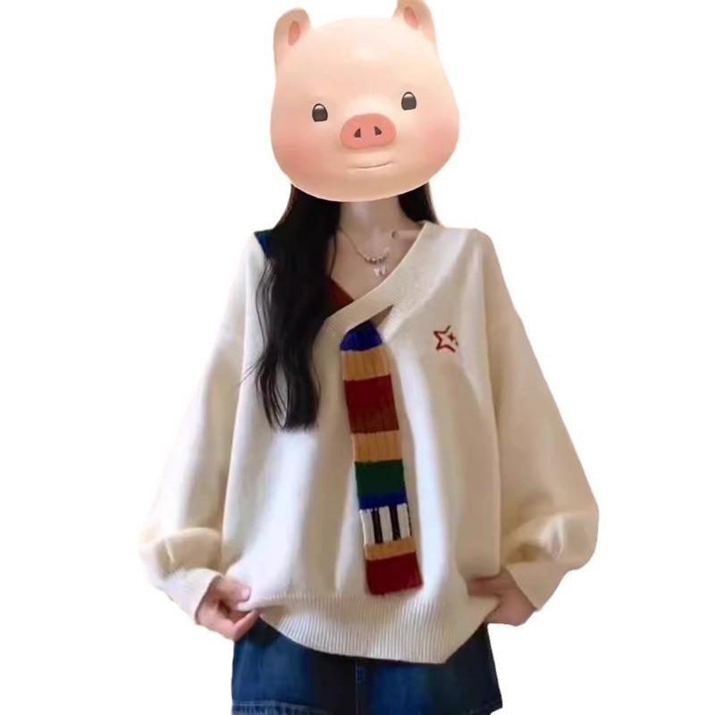 Herbst neue Damenmode Mode Retro Langarm Strickpullover Lockerer Mantel College-Stil Hochwertiger Pullover Damen
