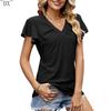 DX~~Summer New Solid Color Double Sleeve V-Neck Loose Short Sleeve T-shirt Top
