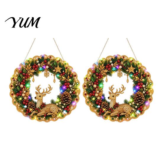 Xmas Tree Pendant Decor 2Pcs Pearl Diamond Christmas Ornament Set, 2D Acrylic Glitter Hanging Party Ornaments with Ribbon, Festive for Holiday