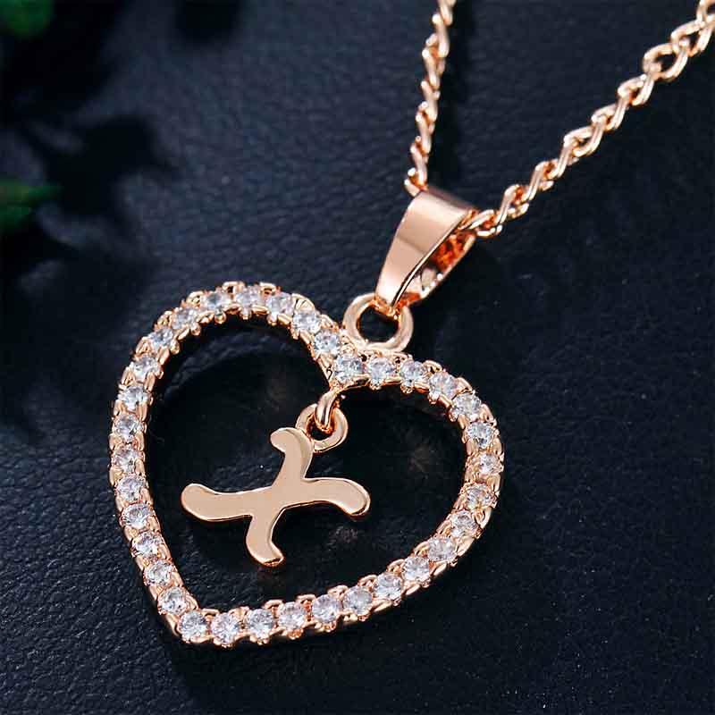 Heart Letters 26 Love Crystal Women Silver Plated Chain Jewelry Necklace