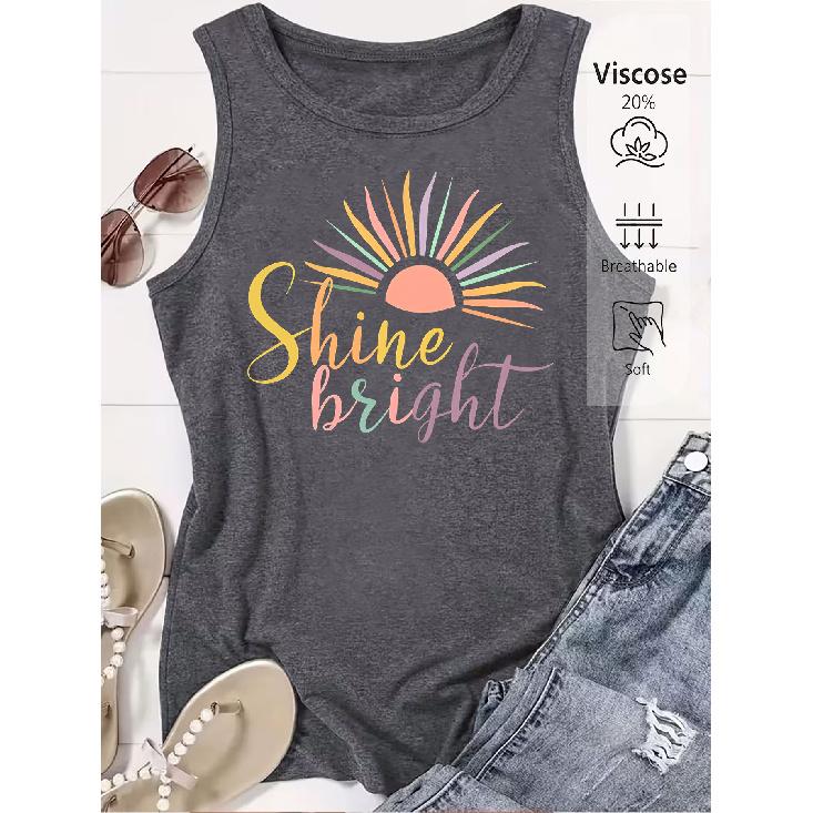 Elegant Vest for Women Shine Bright Sun Print Casual Loose Summer Vest Fashionable and Elegant Tops for Commuting, Vacation, and Everyday Wear,