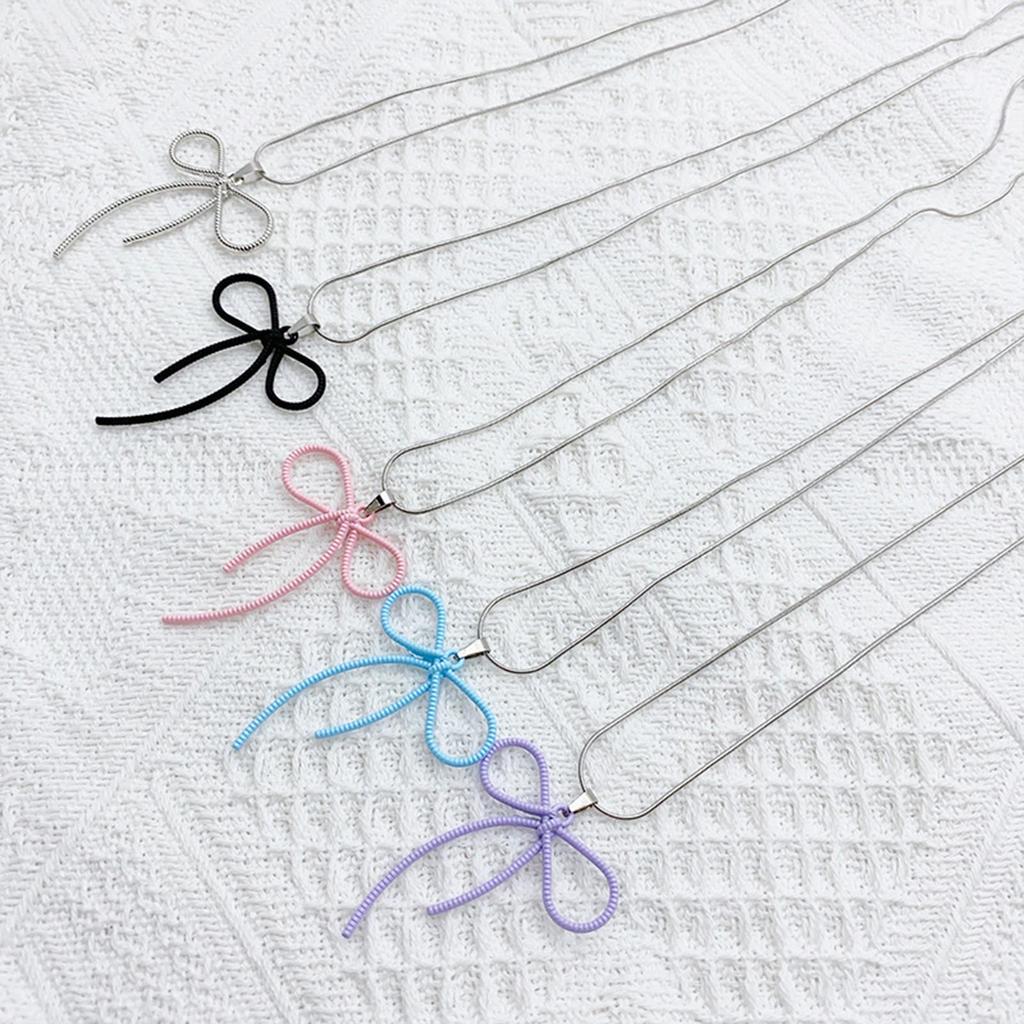 Bow Necklace for Women Beaded Bowknot Pendant Necklaces Bead Chain Pendant Neckwear Fashion Gifts for Women