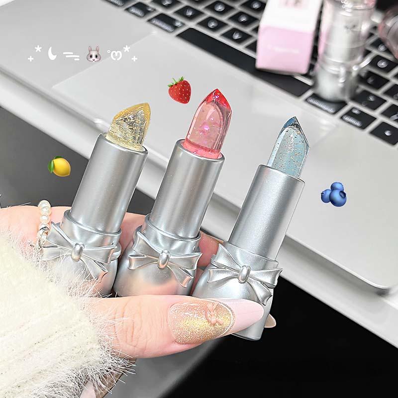 Trois Couleurs Nœud Papillon Rouge à Lèvres Changeant de Température Texture Gelée Baume à Lèvres Hydratant Pour Maquillage Quotidien