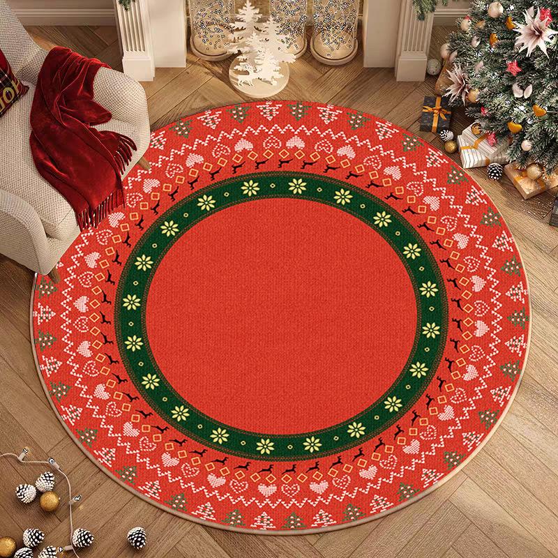 Christmas Collection Round Rug Water-Absorbent & Non-Slip Bedside Mat for Bedroom Living Room Sofa Rug Home Decor