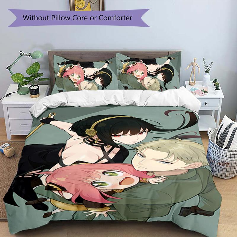 3pcs Spy Play Anya pattern bedding set duvet cover set includes duvet cover &pillowcases,perfect all season bedroom decoration&gift