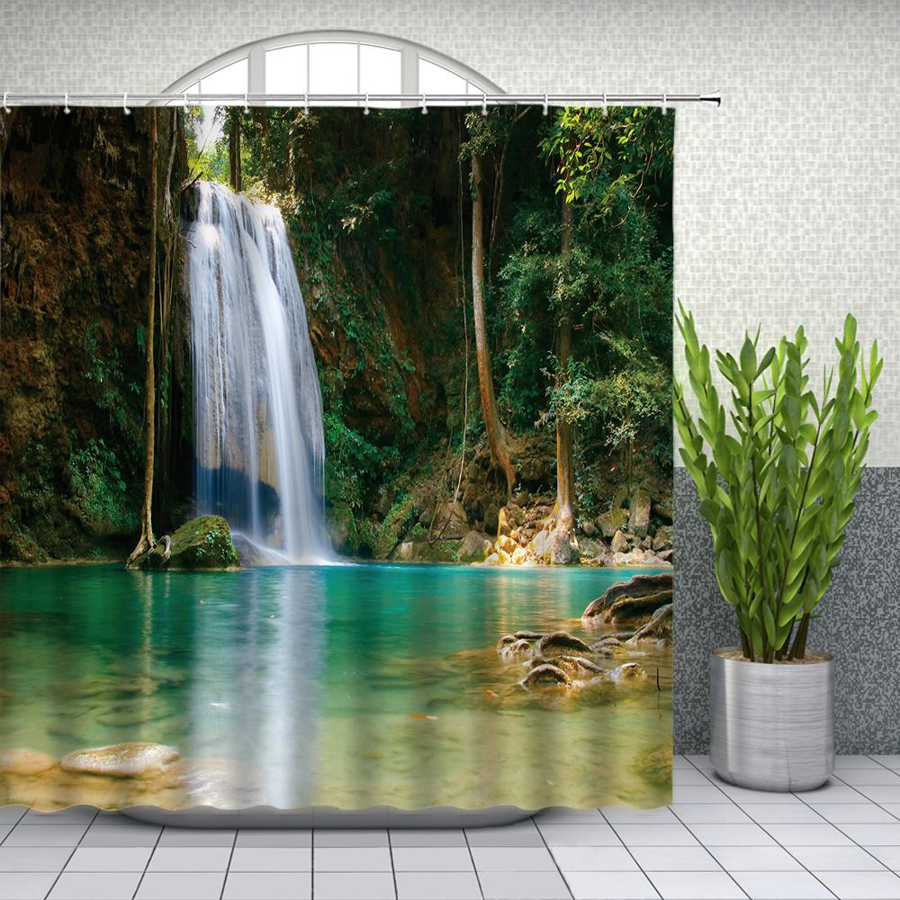 Hochwertiger Wald Natur Landschaft Stoff Duschvorhang Wasserdicht Bedruckt Badezimmer Vorhänge für Badezimmer Dekoration mit Haken