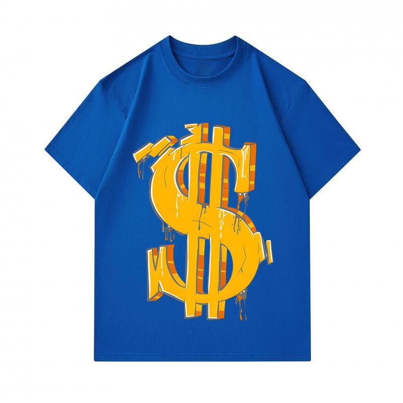 Men's 100% Cotton Crew Neck Short Sleeve T-Shirt, Cool Graffiti Style 3D Dollar Sign Print Casual Loose Fit Tee, Comfortable Streetwear Daily Wear Top