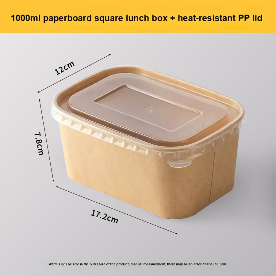 Disposable Paper Food Container for Camping Picnic, Square Takeout Bento Box with Microwave Safe Leak-Proof Bowl