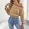 Women's Off Shoulder Ribbed Knit Pullover Sweater Long Sleeve Fall Top